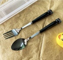 Cute Cat Dinnerware Set Ceramics Handle Stainless Steel Dessert Fork Animal Coffee Spoon Ice Cream Spoon (Black Cat)