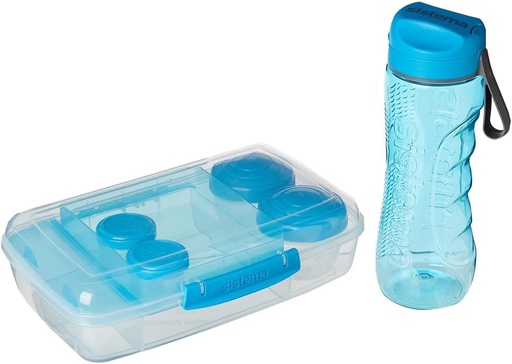 [BRSWYGTQCMDQ42T6] Sistema To Go Lunch Box & Meal Containers | with Water Bottle (800 ml), Bento Box (1.76 Litre) & 2 Dressing Pots & 2 Yoghurt Pots | BPA-Free