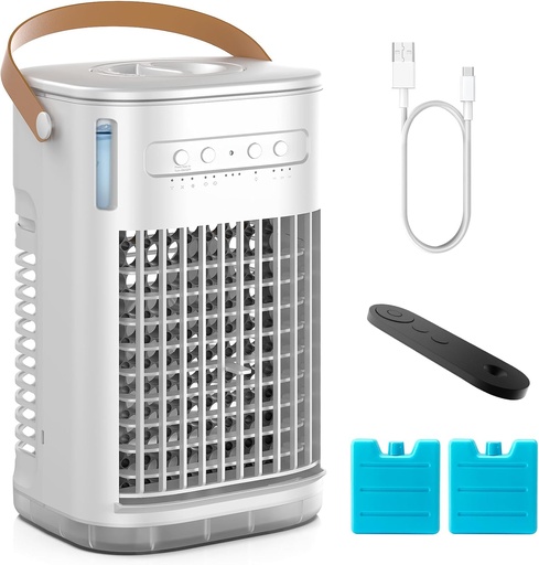 [BRSROBLYCAPAYA3K] Mini Portable Air Conditioners w/Remote, USB Charging Powered, 1200ML Water Tank, 2 Ice Boxes & 2 Sprays, 7H Smart Timer, Evaporative Air Cooler With 3Speeds, Desktop Fan For HomeOutdoors