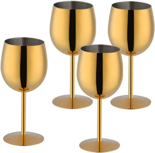 [BRSRAHT3CVYA4CTA] Stainless Steel Wine Glasses Set of 4, 11.8oz Unbreakable Goblet Glass,White Red Wine Metal Drink Champagne Goblet for Outdoor, Travel, Camping, Party,Wedding (Gold)