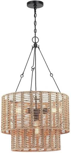 [BRSREAT4AECA2CLZ] 19.6" Farmhouse Hemp Rope Chandeliers 2-Tier Restaurant Living Room Bedroom Pendant Lights E 27 Nordic Style Iron Frame Hand-Woven Hanging Lamp Rope Weaving Lampshade