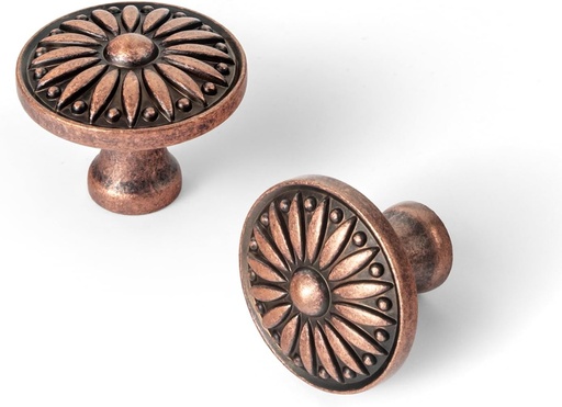 [BRSRAEIPAUIAGETV] Goo-Ki 6 Pack Vintage Antique Copper Sunburst Cabinet Knobs – Ornate Floral Design with Distressed Finish for Kitchen Drawers, Doors