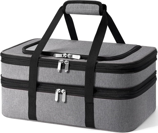 [BRSRACD3PIMBQCDO] Double Insulated Casserole Carrier - Portable Casserole Carriers for Hot or Cold Food Lunch Tote Warmer or Cooler Bag for Potluck Parties Picnic Cookouts, Fits 9" x 13" Baking Dish - Grey
