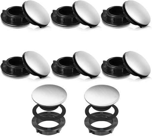 [BRSROGAFBYBWKDTL] 8 Pcs Sink Tap Hole Cover, Kitchen Faucet Hole Cover Brushed Stainless Steel, Blanking Metal Plug Soap Dispenser Cover for Bathroom (1.1'' to 1.6'' in Diameter)