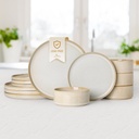 MONITO 12PCS Stoneware Plates and Bowls Sets, Ceramic Dinnerware Sets for 4, Reactive Glaze Dish Set, Chip and Scratch Resistant Double, Microwave and Dishwasher Safe, Beige