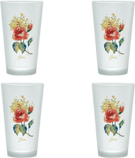 [BRSWGZAYBEBQEHYU] Culver Officially Licensed Fiesta Floral Bouquet 16-Ounce Frosted Tapered Cooler Glass Set of 4, 452FLOR0215-4DS