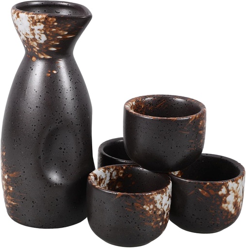[BRSREZQYOEMBMADX] Veemoon Japanese Sake Kit 1 Pot 4 Cups Traditional Sake Set for Home Bar or Restaurant