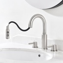 Bathroom Sink Faucet, 2-Handle 3-Hole Vanity Faucet with Pop-Up Drain, Modern Lavatory Centerset Faucet for Bathroom, Brushed Nickel, PAKING PB1054