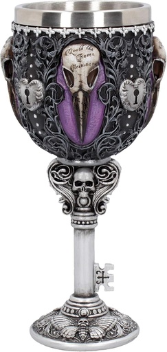 [BRSWGBI3A4MWY332] Nemesis Now B4725P9 Edgar's Raven Goblet 18cm, Resin w. Stainless Steel, Purple,silver