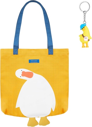 [BRSROAI2CN7BQCQ2] Saintrygo Duck Cute Funny Canvas Tote Bags Reusable Cute Tote with Duck Keychain Graphic Anime Bag for Grocery Shopping Lunch Beach
