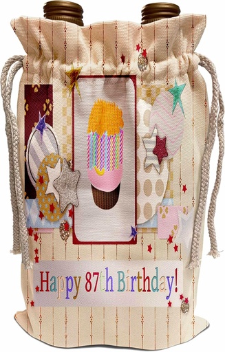 [BRSWGBLROUNQGD3K] Wine Bag - Collage of Stars, Cupcake, and Candle, Happy 87th Birthday Birthday Design