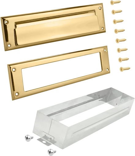 [BRSROHYDCUPR4ADJ] Nuk3y Solid Brass Mail Slot with Sleeve (Polished Brass, 10"" x 3"")"