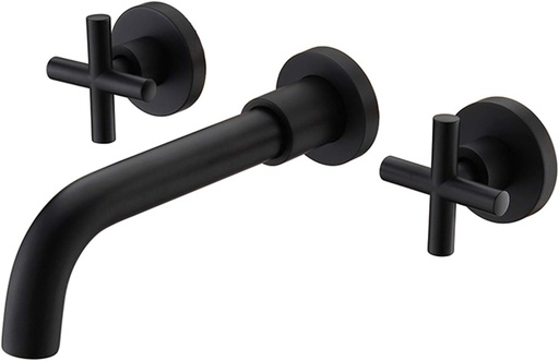 [BRSWGHY5DEIRSALA] TRUSTMI Matte Black Brass Bathroom Faucet Wall Mounted, Dual Cross Handle Lavatory Vanity Sink Faucet in Wall and Rough in Valve Included