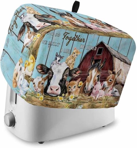 [BRSREYAPOUFWMA3U] Farm Barn Animals Toaster Cover 2 Slice with Pockets, Farmhouse Cow Horse Pig Cat Blue Wooden Dustproof Cover for Kitchen Small Appliances and Fingerprint Protection, Kitchen Bread Machine Protector