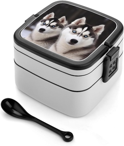 [BRSRAYYCOF6BGETK] Husky Dog Bento Box with Compartments Double Layer Bento Lunch Box with Spoon And Handle All-in-One Adult Lunchbox Leakproof Lunch Container for Work Picnic Travel