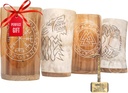 Viking Drinking Horn Mugs Set of 4, beer stein set, Natural Ox Horn Shot Glasses | 10 oz Cool Unique Tumbler, Beer Gift for Men and Women, Handmade Goblet| Medieval Stein for Ale, Mead