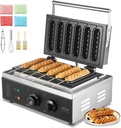 VEVOR Commercial Waffle Stick Maker, 6PCS 1500W Waffle Baker Machine, Non-Stick Stainless Steel Corn Hot Dog Waffle Iron with Temp and Time Control, Handle, for Restaurant Bakery Snack Bar Family