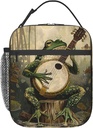 Frog Playing Banjo Lunch Box for Kids,Whimsical Nature Insulated Bag for Student,Music and Art Thermal Insulation Cooler Tote Bags for School Work Picnic Camping Outdoor Gifts