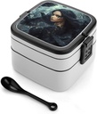 Gothic Woman Terror Crow Portable Bento Box with Handle 2 Compartment Leak-Proof Stackable Lunch Box for Work Picnic Camping