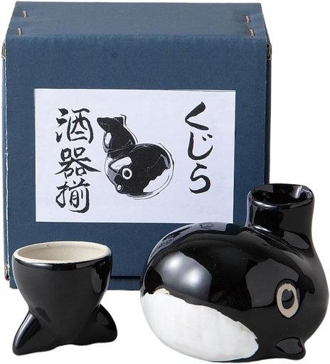 [BRSRA2YLAENBS2T7] Ale-net Sake Set Tokkuri Cup Set, Diameter 3.6 x 3.8 x Height 2.6 inches (9.2 x 9.7 x 6.7 cm), Whale Sake Set, Cold Sake, Japanese Sake, Ceramic, Mino Ware, Made in Japan