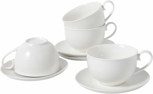 [BRSREYAPCN5B6AD7] 10OZ Porcelain Cappuccino Cups with Saucers, Ceramic Espresso Cups Set, White Coffee Cup and Saucer, White Tea Cup Set, Dishwasher & Microwave Safe, Gift for Anniversary or Housewarming (4PCS) ﻿