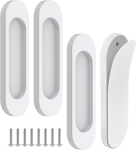 [BRSREYAPBB7Q2DL3] 4 Pack Self-Stick Door Handles, 4 Inch Aluminum Alloy Self Adhesive Flat Finger Pulls, No Drill Cabinet Knobs for Drawer, Sliding Glass/Barn/Closet/Balcony Doors (4, White)