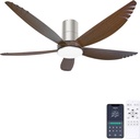 Ohniyou 58 Inch Ceiling Fan with Lights, 5 Blades Flush Mount Ceiling Fans with Remote/APP Control, Dimmable Indoor Outdoor Low Profile Ceiling Fan for Patios, Living Room, Bedroom, Shop