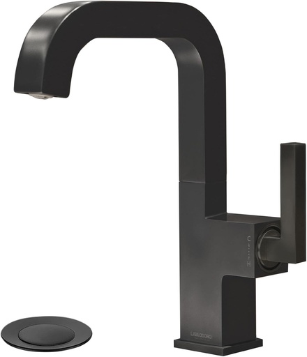 [BRSRAYA6OYBWGYA6] Black Bathroom Faucet Single Hole, Lava Odoro Bathroom Black Sink Faucet Single Handle Matte Black Vanity Faucet with Drain Assembly, Solid Brass Vessel Sink Faucet Deck Plate Included, BF204-MB