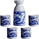 Ceramic Wine Glass Set, SsangYong Pattern Design Craft Cup 5 Cups of Sake, Used for Cold/hot/Shochu/Tea is The Best Gift for Family and Friends