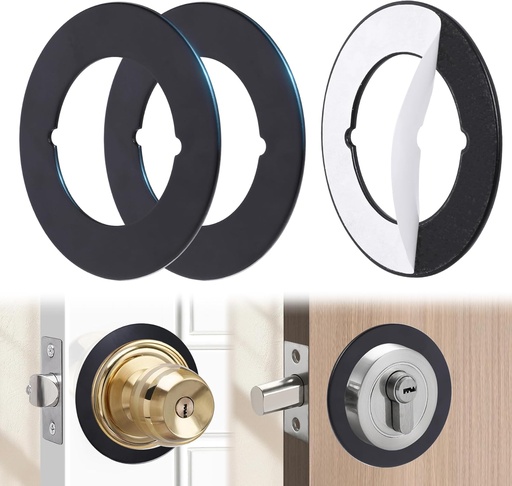[BRSRAFIOBUAWEDI3] 2 Pcs Upgraded Door Knob Plates with Double-Sided Tape –Thick Stainless Steel Scar Plates for Deadbolts & Knobs, Durable Lock Hole Covers for Fixing Loose Knobs and Damaged Areas(Matte Black)