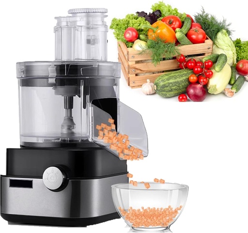[BRSRAGI2DIFW233B] Commercial Food Processor, 5 in 1 Professional Veggie Shredder，2 Speeds 600W Electric Vegetable Cutter, Multifunctional Vegetable Cutter Meat Grinder Blender with 5 Stainless Steel Blades