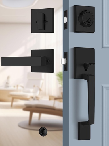 [BRSRAA3RAUHQKC3V] 1 Pack Front Door Lock Set, Black Door Knobs, Exterior Door Handle, Front Door Handle and Deadbolt Set, Entry Door Handle for Interior & Exterior Door, Reversible for Left/Right Sided Doors