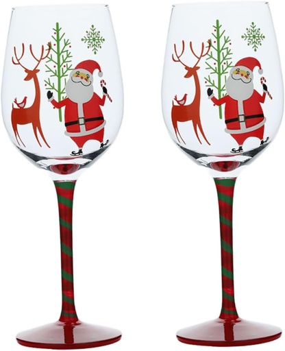 [BRSREYIDA57QGE3X] Alipis 2pcs Painted Christmas Wine Goblets Santa Claus and Elk Designs Festive Highball Glasses for Holiday Celebrations