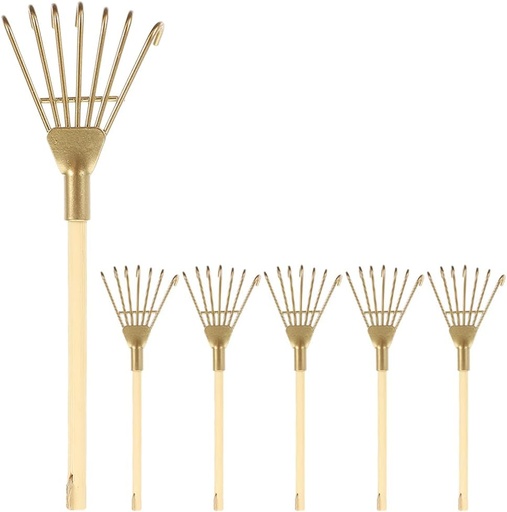 [BRSROAYKAV7GCGQ2] LOGOFUN 6Pcs Mini Zen Garden Rake Miniature Ash Rake Model Small Metal Rake Tiny Rake Planting Tools Decor for Crafts Photo Prop - Gold