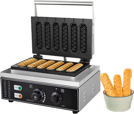 [BRSRAALYDIHGYCY7] Commercial/Home Corn Dog Waffle Maker Machine, 6Pcs French Muffin Irons Non-stick Stainless Steel Waffle Stick Maker, 50-300℃ Temp Control, Hot Dog Cheese Stick Press Iron with Timer