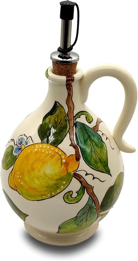 [BRSRMEA6PJ4BM2DG] Italian Ceramic Olive Oil Dispenser Bottle XL Size - Hand Painted Oil Cruet lemon creme Design for Kitchen - Made in ITALY Tuscany - Italian Pottery - 14 Oz