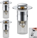 3Pcs Bathroom Sink Drain Stopper Hair Catcher - Stainless Steel Pop-Up Filter with Removable Basket, Universal Fit for 1.02-1.2" Sinks, Tool-Free Installation.