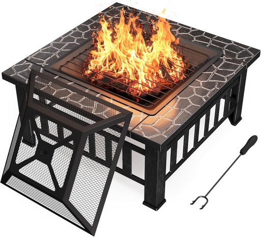[BRSRA2YLB55GGHLK] Devoko Outdoor Fire Pit, 32 Inch Firepit Table Metal Outdoor Fireplaces with Waterproof Cover for Outside Patio Camping (Silver)