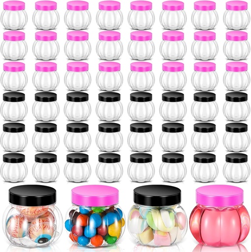 [BRSRE2Y6CNYQIA3U] Hsei 50 Pcs 5 Oz/ 150 ml Plastic Pumpkin Candy Jars Halloween Large Candy Bowl Fall Thanksgiving Jar with Lids Plastic Pumpkin Containers for Halloween Party Decoration (Hot Pink,Black)