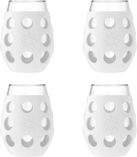 [BRSWKGAOBJ7BUCTE] Lifefactory Wine Glass with Protective Silicone Sleeve, 4 Count (Pack of 1), White