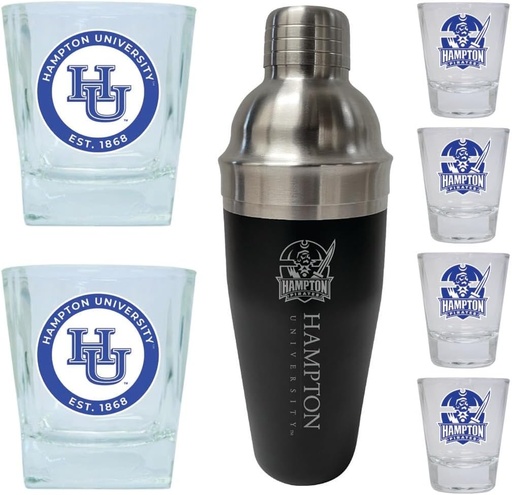 [BRSRACQBBACRYCL5] R and R Imports Hampton University Officially Licensed Collegiate Barware Set – 7-Piece Cocktail & Whiskey Glass Gift Pack
