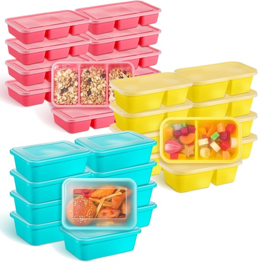 [BRSREZD2AECRQHTV] Honeydak 120 Piece Meal Prep Kit Reusable Meal Prep Containers with Dividers and Lids 1-Compartment, 2-Compartment, 3-Compartments Microwave, Freezer, Dishwasher Safe Pink, Yellow, Blue