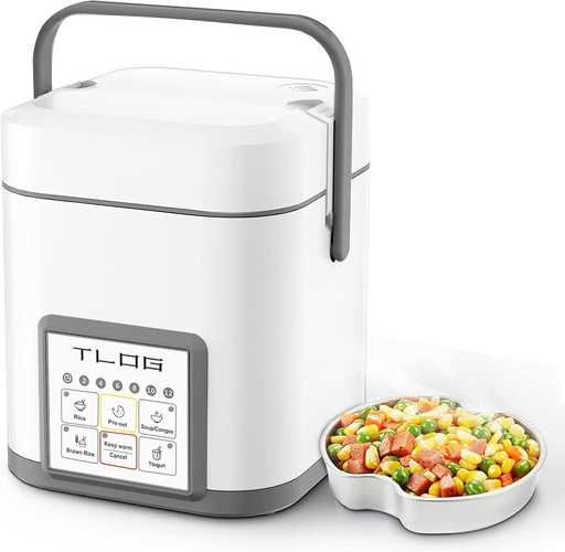 [BRSW2BL3AECBEFDA] TLOG Mini Rice Cooker 2.5 Cups Uncooked, Healthy Ceramic Coating Portable Cooker, 1.2L Travel Small for 1-3 People, Personal maker, Food Steamer, 12 Hours delay timer, Multi-cooker Grains, Oats