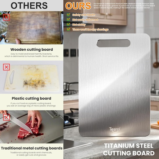 [BRSREAYCOAMAKCAU] New Titanium Cutting Board -10um Cutting Boards For Kitche,Easy to clean, Double-sided food-grade Cutting Board For Meats, Fruits And Vegetables (15 * 11)