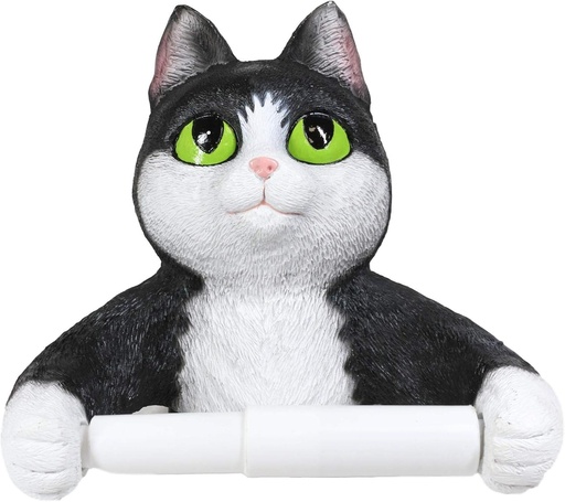 [BRSWYGQRA4GQYG33] Ebros Whimsical Black and White Tuxedo Green Eyed Kitten Cat Standard Toilet Paper Roll Holder Bathroom Wall Decoration 8" Tall Home Guest Powder Room Cats Kittens Meow Accent