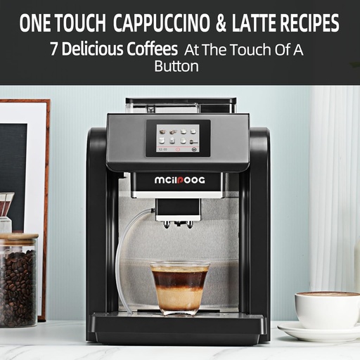 [BRSRABLRCEMBS3T3] Mcilpoog ES317 Fully Automatic Espresso Machine，Milk Frother,Built-in Grinder，Intuitive Touch Display ，7 Coffee Varieties for Home, Office