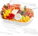 Lifewit Chilled Serving Tray for Parties, 15” Divided Shrimp Cocktail Serving Dish with Lid, Plastic Taco Bar Platter, Ice Serving Bowl for Veggie, Fruit, Salad, Mimosa Bar Supplies in Party/Buffet