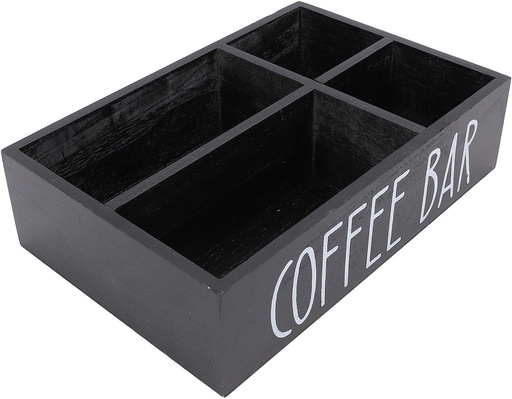 [BRSRACT3OYCAYYI4] Wooden Coffee Station Organizer, Platane Wood Tea Bags Coffee Pods Holder with Divider, Kitchen Accessories Storage Box for Countertop (Black)