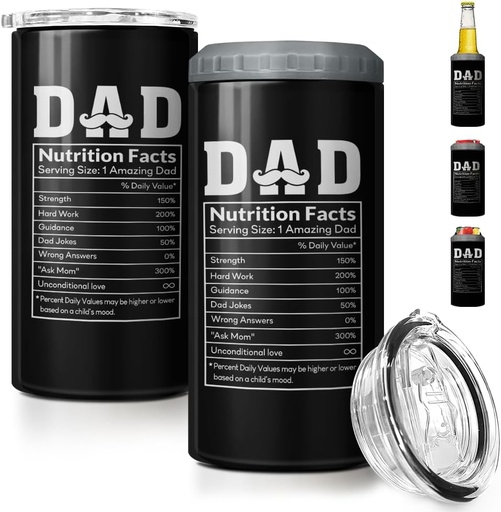 [BRSRMZYNPMPRAGYU] SANDJEST 4-in-1 Dad Tumbler Gifts for Dad from Daughter Son - 12oz Dad Nutrition Facts Can Cooler Tumblers Cup - Stainless Steel Insulated Cans Coozie Christmas, Birthday, Father's Day Gift for Daddy