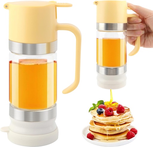 [BRSRAGLYB4NR4CQ6] No Drip Glass Honey Dispenser, 9 OZ Honey Jar with Handle, Syrup Dispenser for Coffee or Tea, Ideal for Honey and Syrup, Maple Syrup Honey Container Honey Pot for Home Kitchen(yellow)